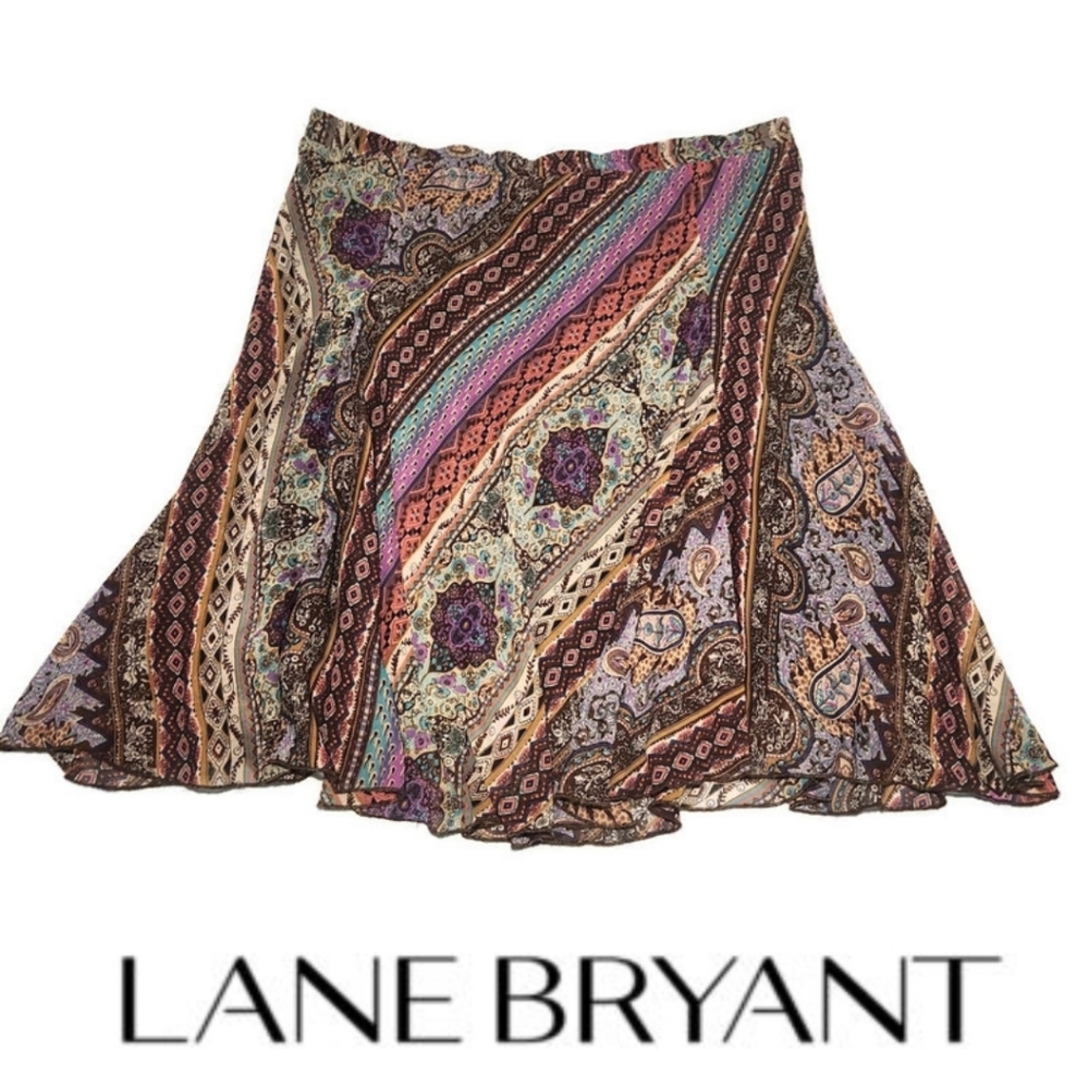 Lane Bryant Size 14 / 16 Flutter Skirt Multi Colored Pattern Elastic Waistband